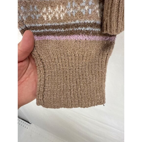 Hippie Rose Fair Isle Sweater V Neck Cropped Size Large Brown Mauve Knitted - Picture 5 of 7